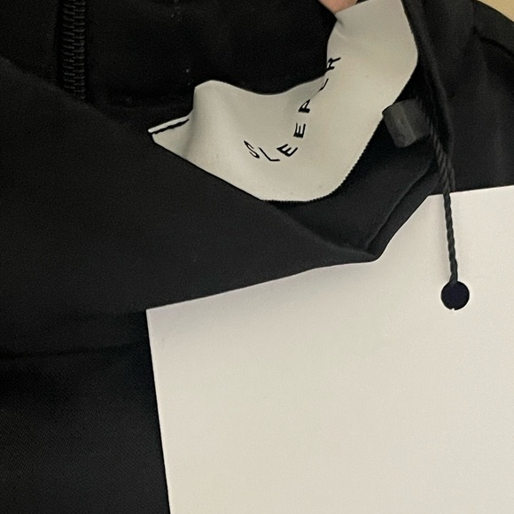 Sleeper NWT Black Satin Shirt Dress with Detachable Feather Trim - Picture 11 of 13